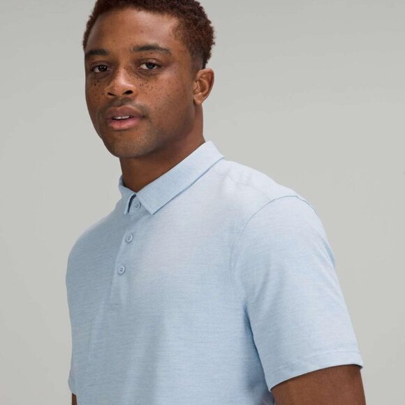 Lululemon Evolution Short Sleeve Polo Shirt *Pique Fabric Heathered Blue Linen - Picture 3 of 9